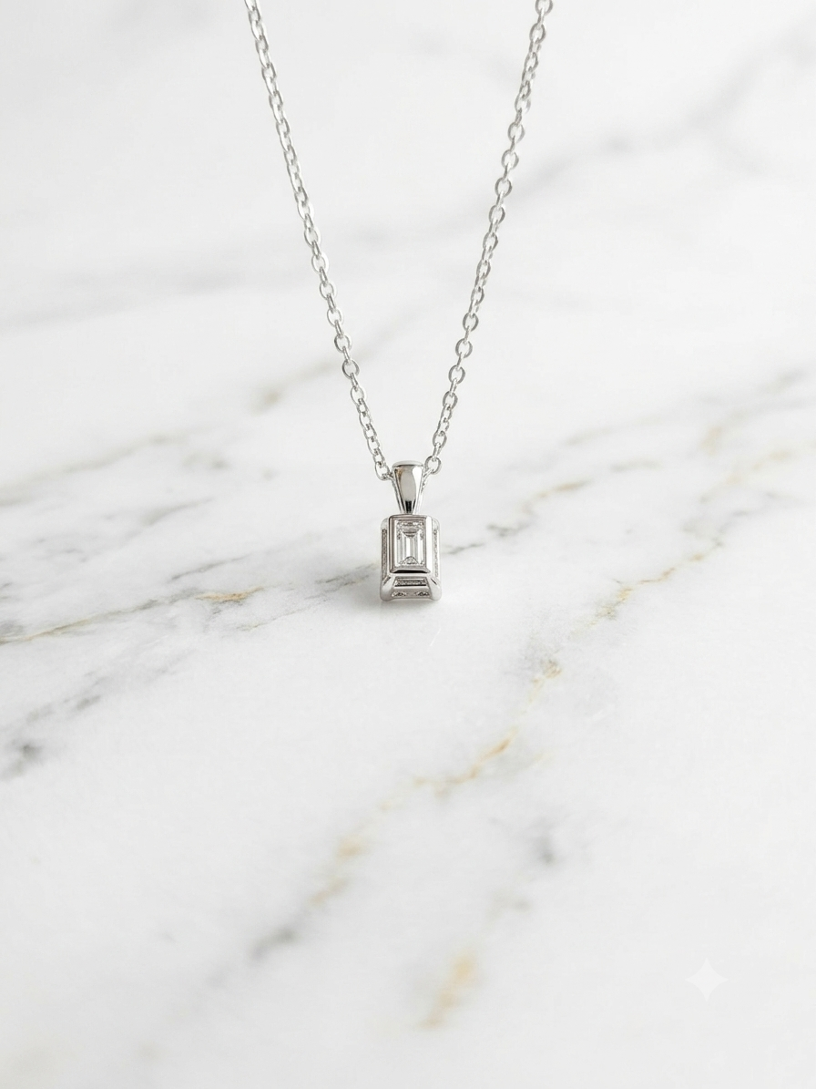 GIA Certified 1.01ct Emerald Cut Diamond Necklace — F Colour, VVS2 Clarity